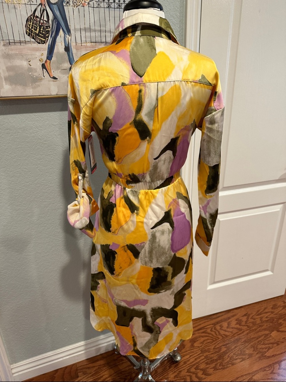 French Connection Sz XS Yellow, Olive & Lilac Abstract Button-Front Dress • NWT! - Picture 7 of 12